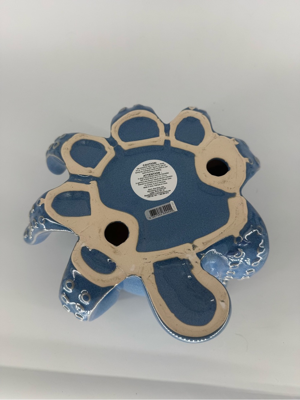 Bath Body Works Blue Octopus 3 Wick Candle Holder Ceramic Pedestal Nautical EUC - Picture 8 of 9